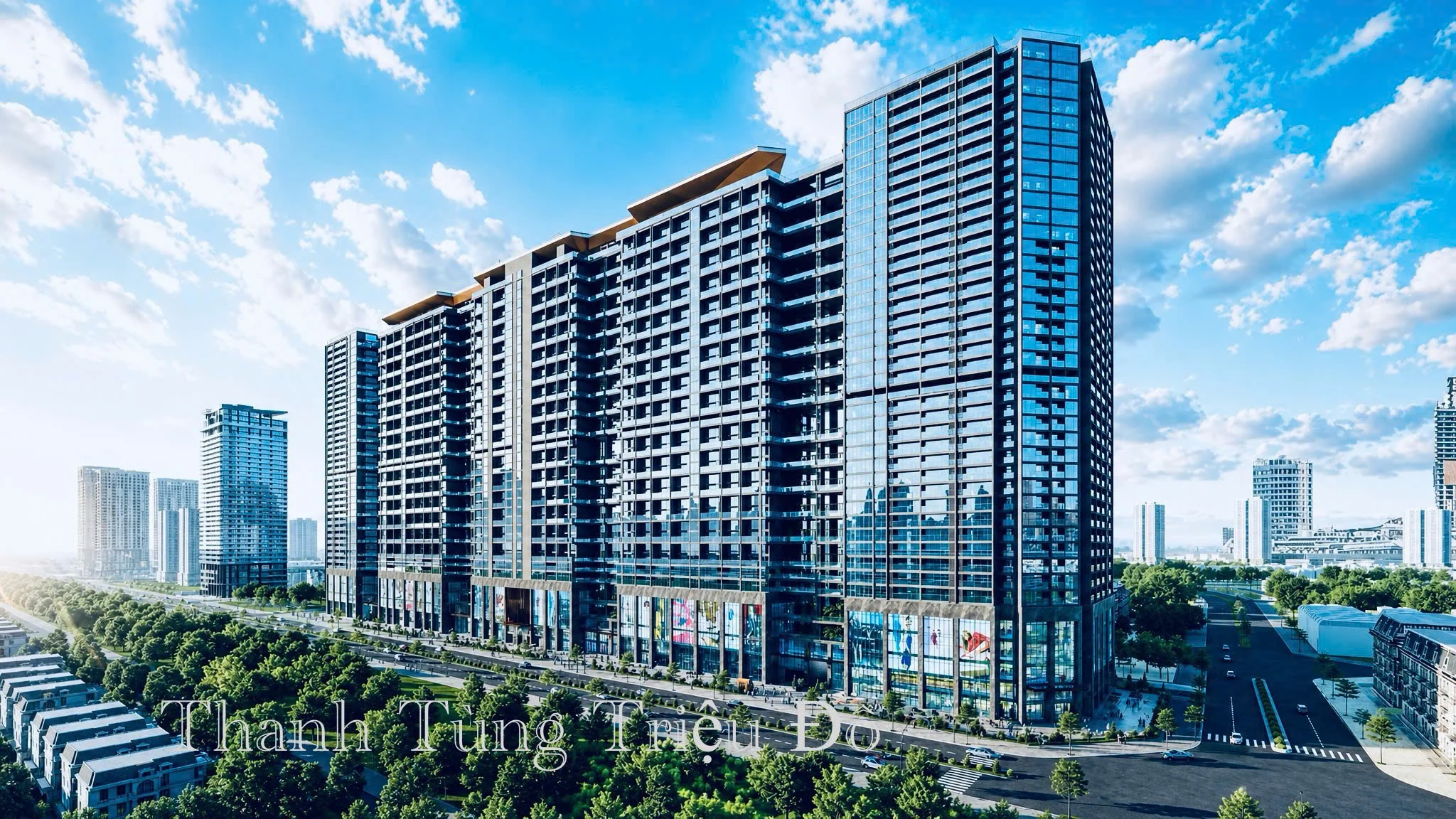 Phối cảnh thiết kế mặt ngoài full kính sang trọng của tổ hợp biệt thự trên không Noble Crystal Tây Hồ Ciputra